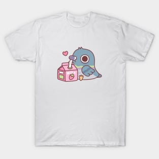 Cute Pigeon Loves Drinking Strawberry Milk T-Shirt